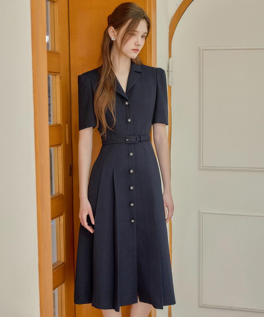 Julie And Kara 26Ss Calla141 Shebigins Giselle Tweed Dress Navy
