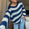 Beiläufige Gestrickte Gestreifte Pullover Frauen Lose Off Schulter Slash Neck Langarm Weibliche Pullover 2024 Herbst Dame Straße Jumper