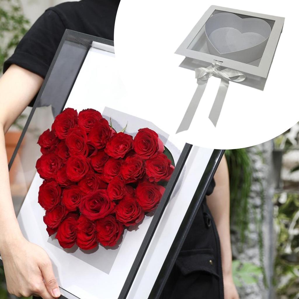 Boutique Valentine's Heart Flower Box Clear Top Creative Elegant Romantic Fillable Packaging for