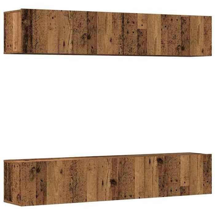 VidaXL Meubles TV muraux 4 pcs vieux bois bois d'ingénierie, banc TV, meuble hifi, centre de divertissement, buffet TV, 3328943