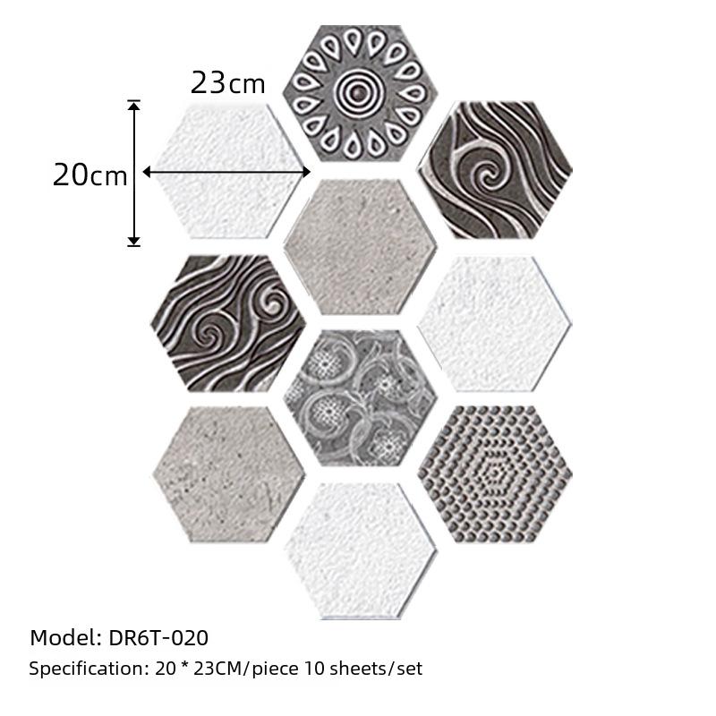 50Pcs Grey and White Marble Wood Bohemian Peel and Stick Self-Adhesive Hexagon Tile Stickers for Home Cabinet Kitchen Living Room Wall