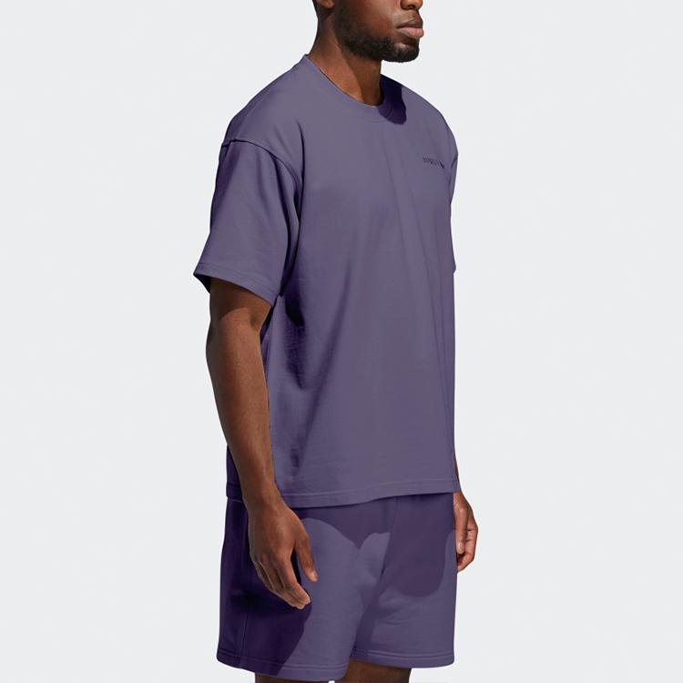 Adidas Originals Pharrell Williams Basics Embroidered Letter Short Sleeve T-Shirt Men Tops Tech-Purple GH4395