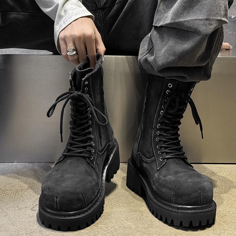 Fashion Hight Quality British Street Style Leather Ankle Boots For Men's Classic Teenagers Daily Dress Height Increasing Shoes