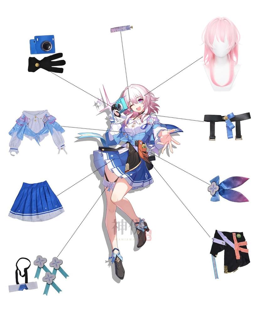 March 7th Cosplay Costume with Wig Star Rail Adult Size Fancy Cultural Stage Costume [Kamihei Ryohin] - Collapse - - Dress, Festival, Event, (with