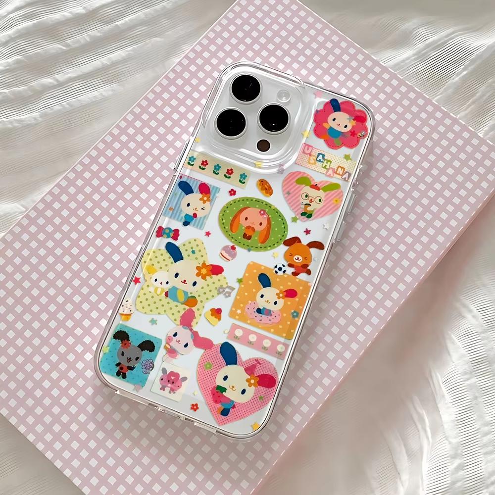 

Ins Lovely Splicing Color Ear Rabbit Phone Case For iPhone 16e 16 Pro Max 15 14 Plus 13 12 Mini 11 Shockproof Clear Back Cover iPhone 15
