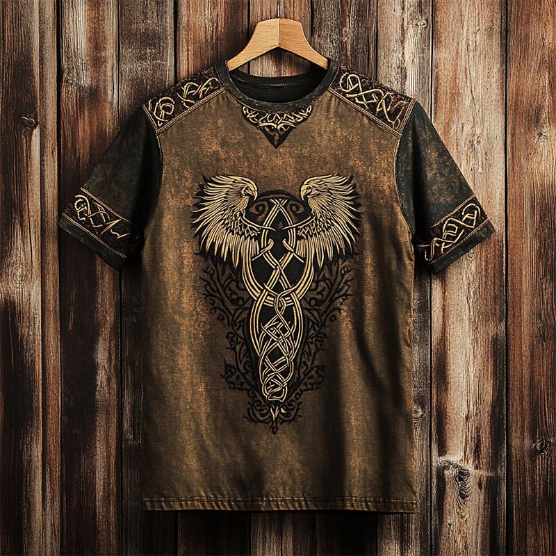 Pánské Vintage Severský Havraní Totemový Potisk Ležérní Tričko s Krátkým Rukávem Nadměrná Velikost Kulatý Výstřih Tričko s Krátkým Rukávem Letní Dámské Tričko Top