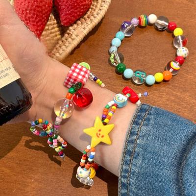 Bracelet Handmade Texture Matching Beads Heart Star Fruit Decor Kids Bracelet Contrasting Color Design Elastic Cord Wristband