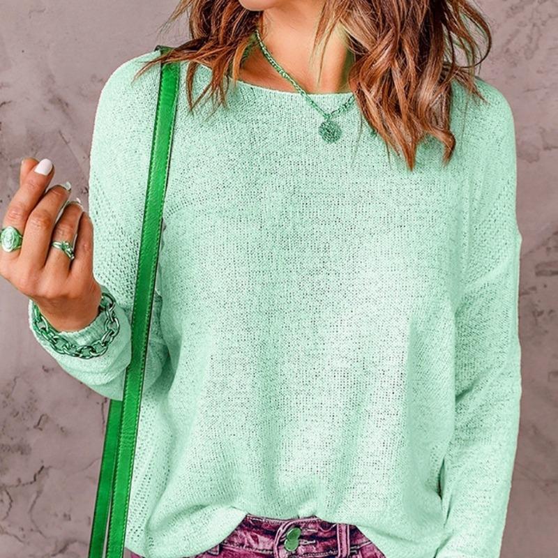 TIFICY Women's Fashion Casual Fall Winter Solid Color Print Long Sleeve O-Neck Sweaters