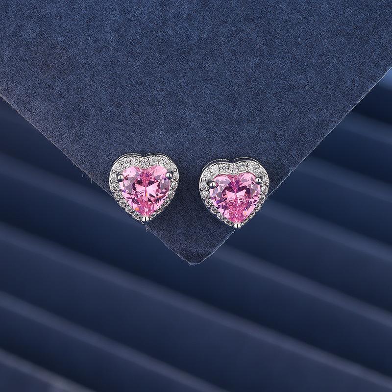 

Ocean Heart Four Piece Set Choker Necklace Earrings Ring Bracelet for Women Pink Zircon Minimalist Design