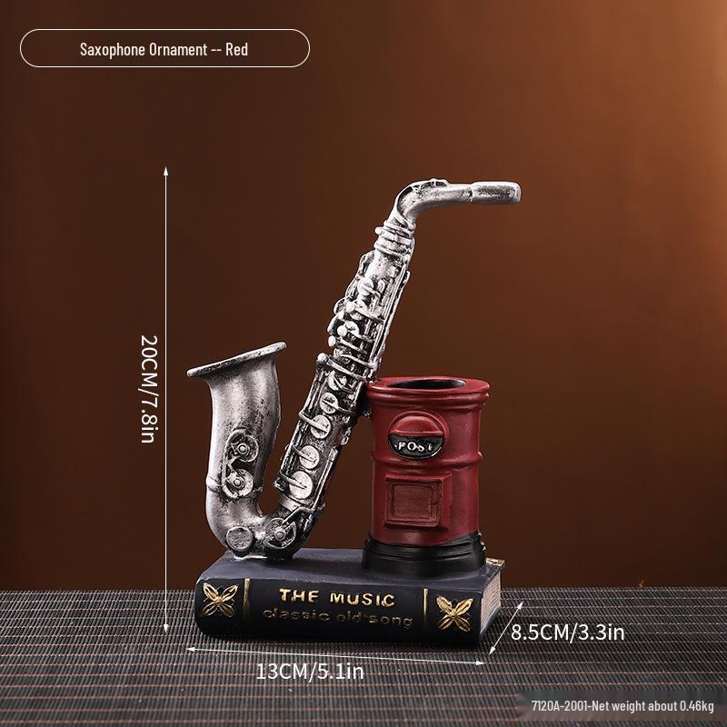 American-Style Saxophone & Violin Resin Pen Holder Desk Ornament for Office and Home Decor