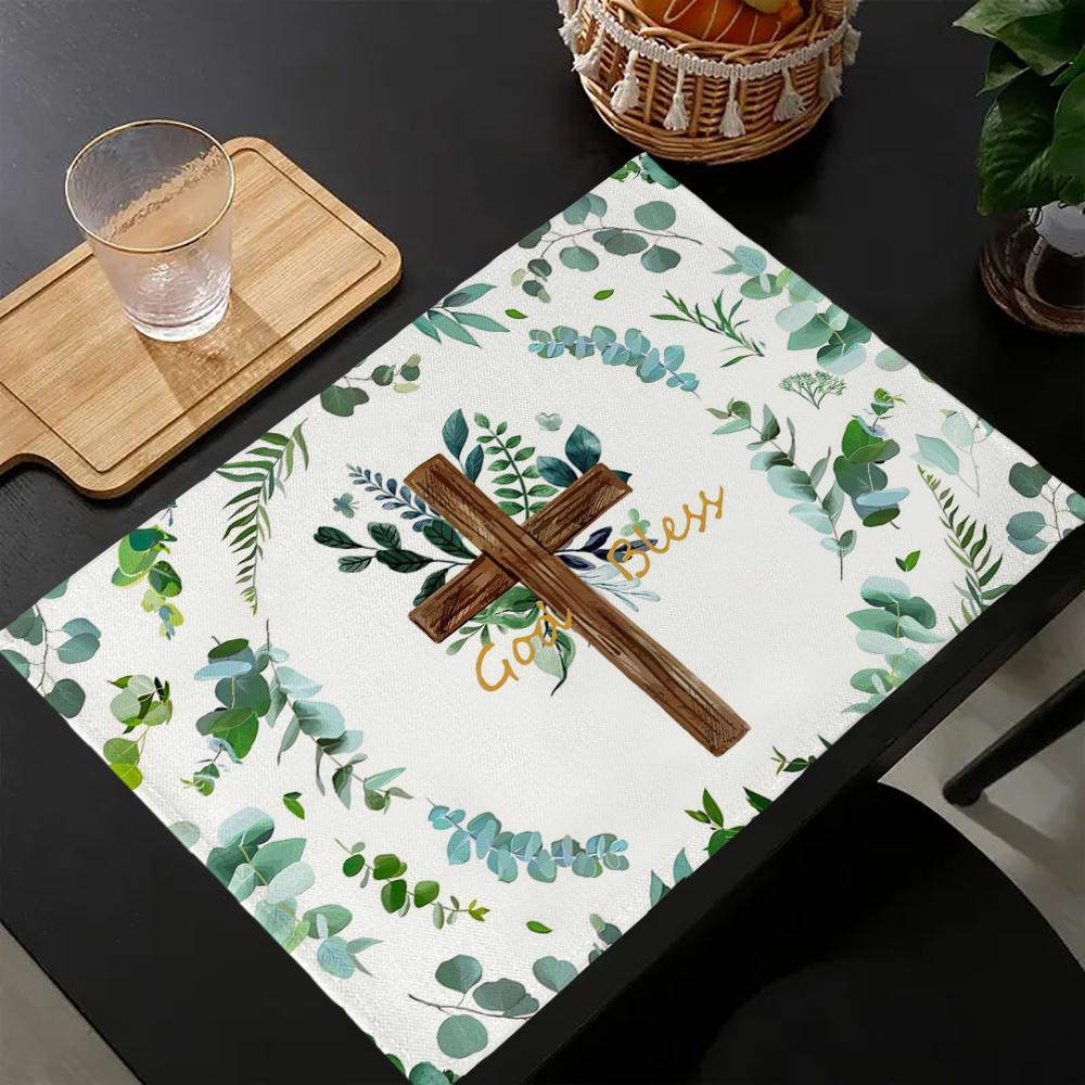 1PC Placemats, Easter Print Placemats, Table Mats Heat Resistant Coffee Place Mats, For Indoor, Outdoor, Kitchen