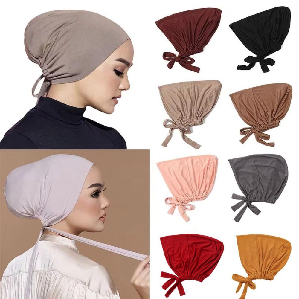 Breathable Muslim Ribbon Base Hat, Solid Color Muslim Bonnet Islamic Turban Muslim Women