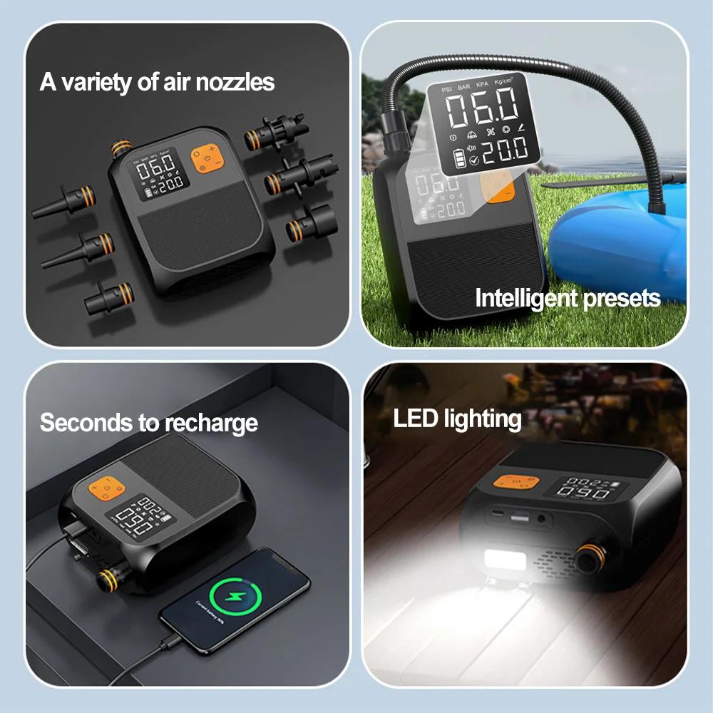 Elektrická pumpa na paddleboard dobíjecí 20PSI SUP pumpa dvoustupňové nafukování přenosná elektrická pumpa pro kajaky, windwingy, SUPy