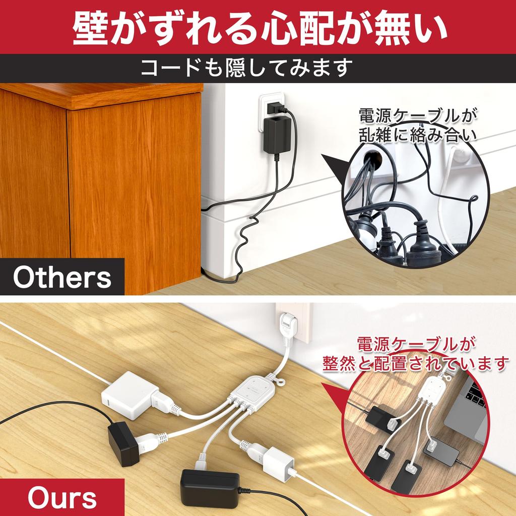 0,5 m 4-fach Abzweig 2-poliges Verlängerungskabel für AC-Adapter, Weiße Steckerleiste mit Isolierkappe, Schwenkstecker, Kältebeständig, Hitzebeständig,