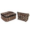 2pcs Leopard Print Makeup Bag Waterproof Multifunction Large Capacity Leopard Cosmetic Bag