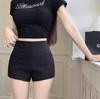 Women's High-Waist Black Elastic Hot Pants - 2024 Korean Style Spring/Autumn Collection