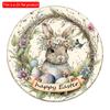 2d Flat 20*20cm, Easter Decoration, Happy Easter, Wooden Circular Wall Decoration, Cartoon Rabbit Easter Egg Welcome Door Number, for Home, Kitchen