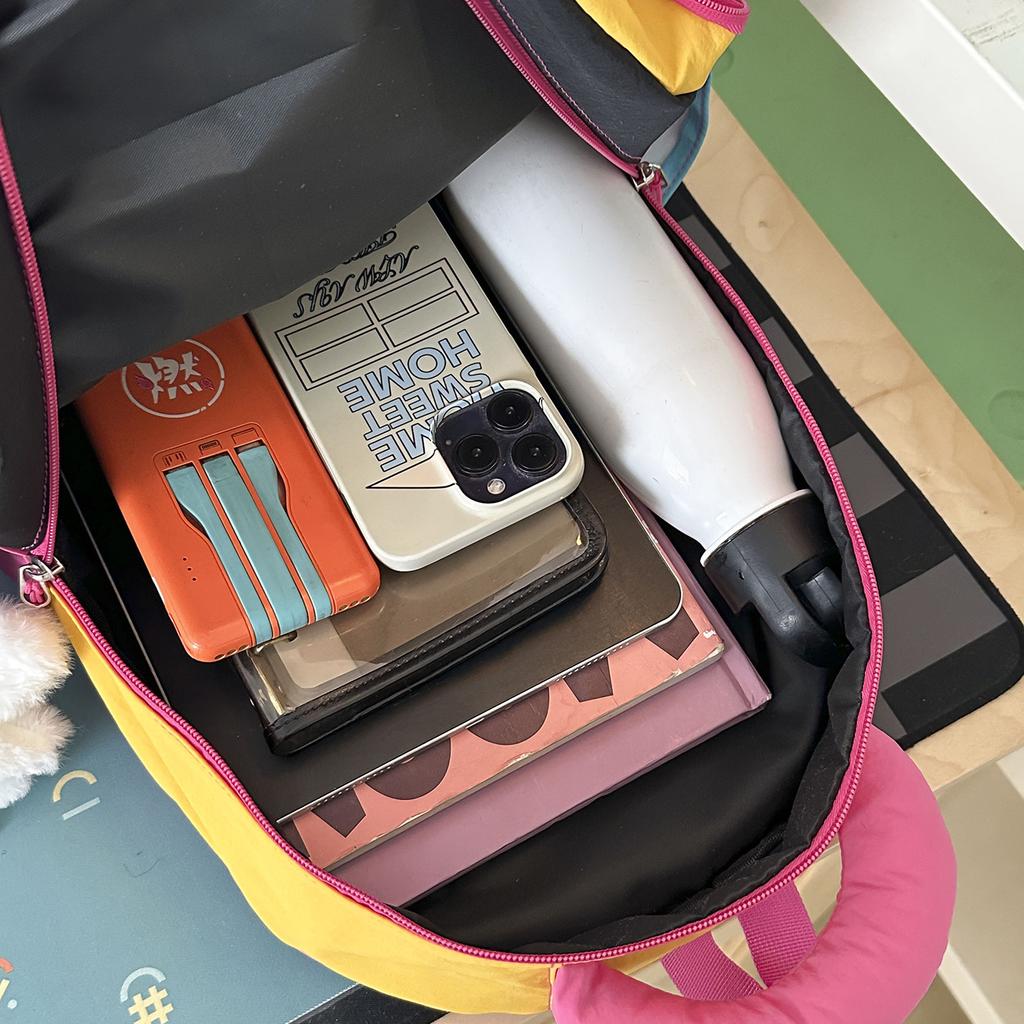 Schoolbag Vibrant Colorful Contrast Color Splicing School Bag Junior High School Student High Saturation Multi-layer Storage Campus Commuter Versatile