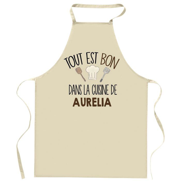 Planetee Tablier Tout est bon dans la cuisine de AURELIA | Cadeau original Prénom pour Cuisinière | Vêtement Blouse protection