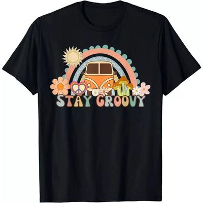 Preppy Tee Summer Hippie 70s T-Shirt Retro Stay Groovy Tee Retro 70s Hippie Positive Vibes Cool Vintage Cute Quote