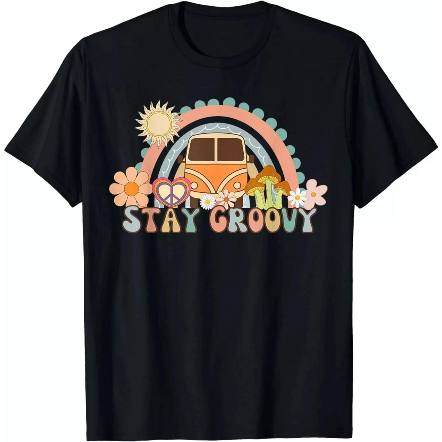 Преппи Футболка Летняя Хиппи 70-х Футболка Ретро Оставайся Крутым Хиппи 70-х Позитивные Вайбы Крутой Винтаж Милая Цитата S