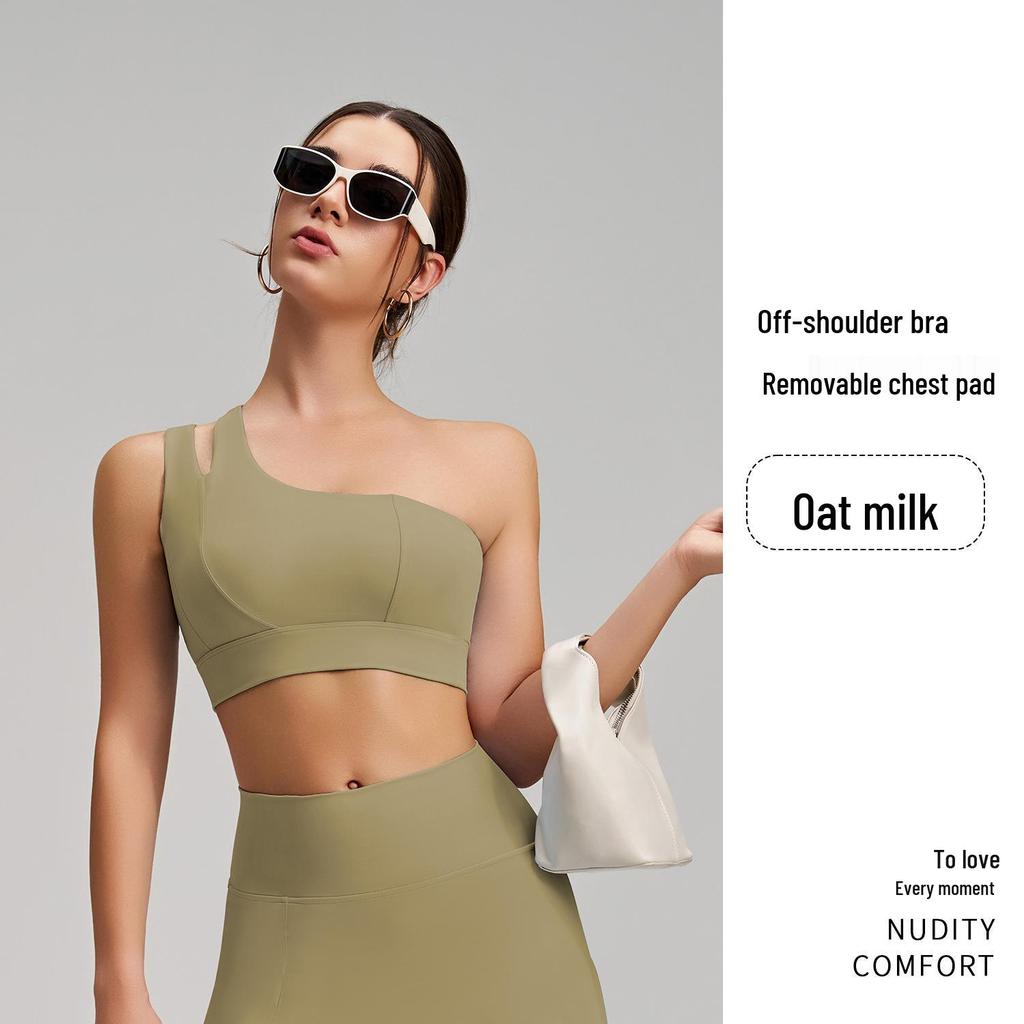 New Style Nude Feel One-Shoulder Yoga Set with High-Waisted Breathable Skirt for Tennis & Running