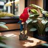 Parrot Figurine with Tree Trunk Base Vibrant Carved for Garden