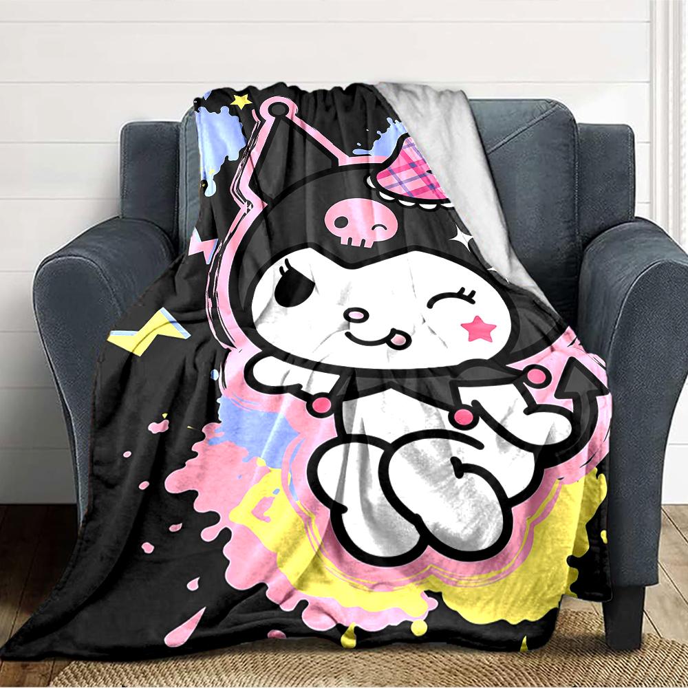 1pc Sanrio Kuromi4 Blanket, Gift, for Men and Women, Soft Blanket, Good for Sofa Bed Couch Travel, Lightweight Flannel Blanket
