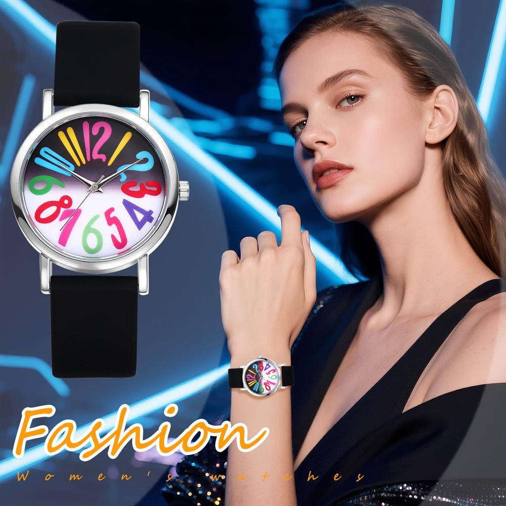 Silicone Adjustable Arabic Large Analog Quartz Business Use Perfect for or as a Gift for Her Women's Watch, Waterproof, Color Length, Numerals,