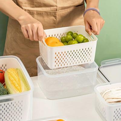 Yousheng Food Storage Container with Drain Basket BPA Free Large Capacity Leak Resistant Fridge Vegetable Organizer Box