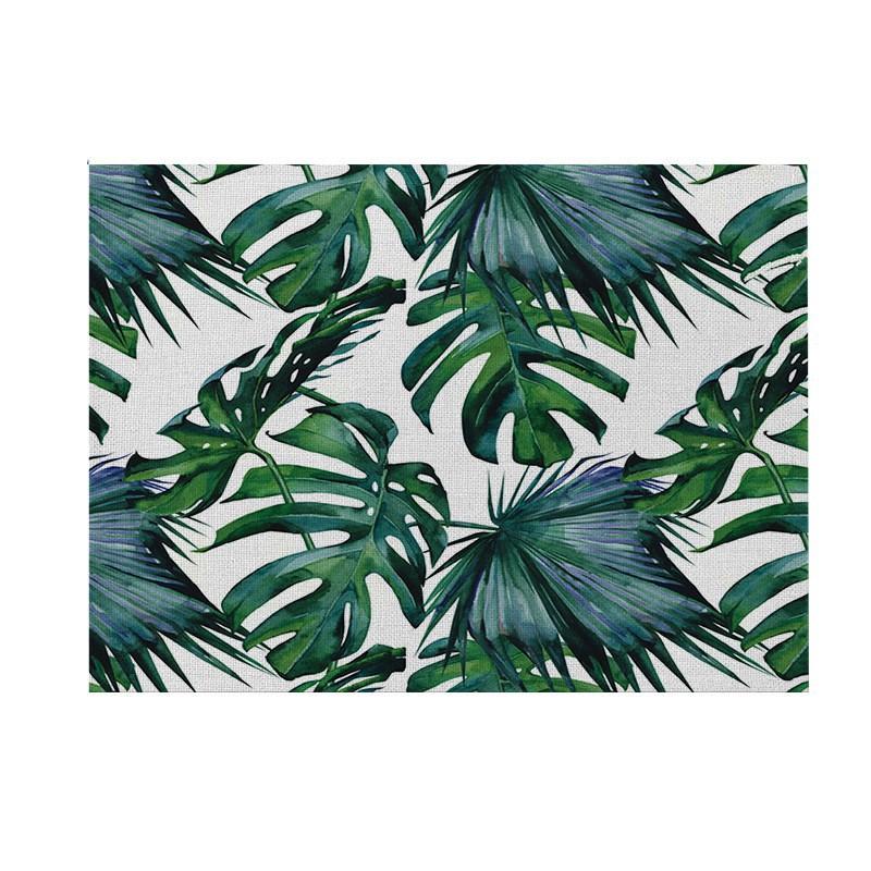 Natural Linen Placemat Set Tropical Plant Print Heat Resistant Table Mat Dining Kitchen Nordic Style Square