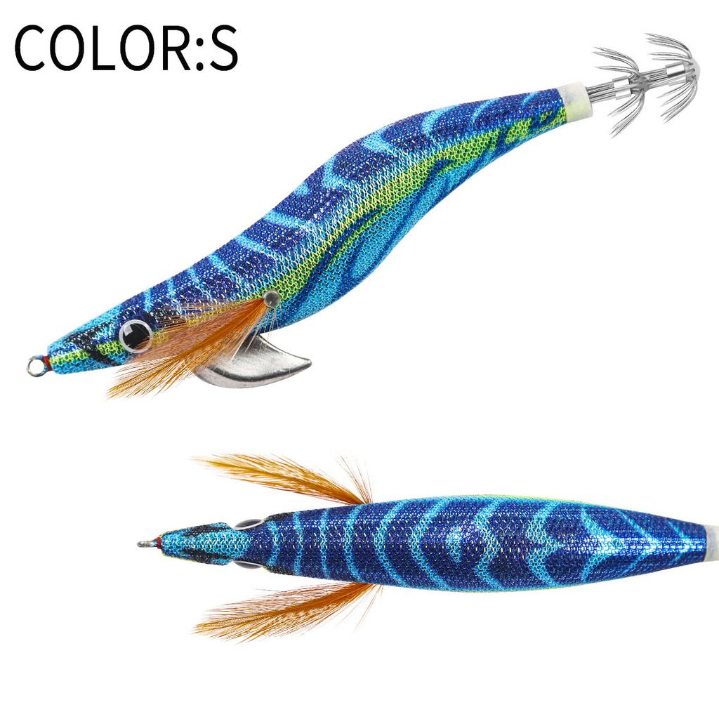 SWORDFISH Printed Luminous Wood Squid Lure Shrimp Artificial Hard Bait with Hooks for Sea Fishing and Lure Fishing