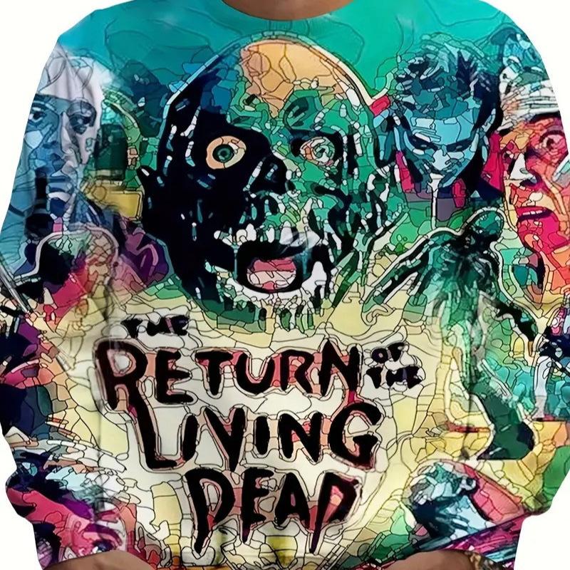 Men's T-Shirts Halloween Fashion Pattern 3D Printed Long Sleeved Round Neck Men's T-shirt