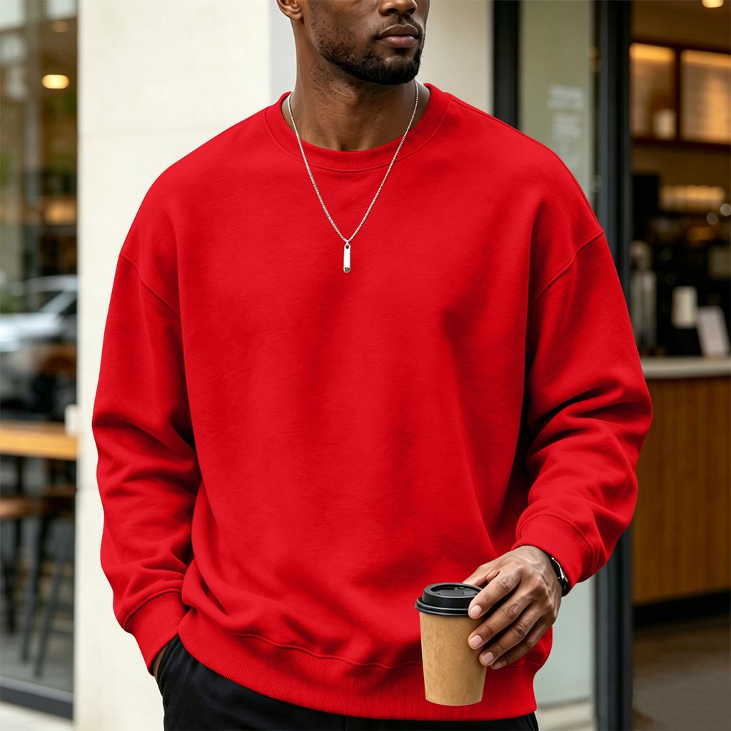Men's Color Neck Sweatshirt Loose Fit Casual Pullover for Winter