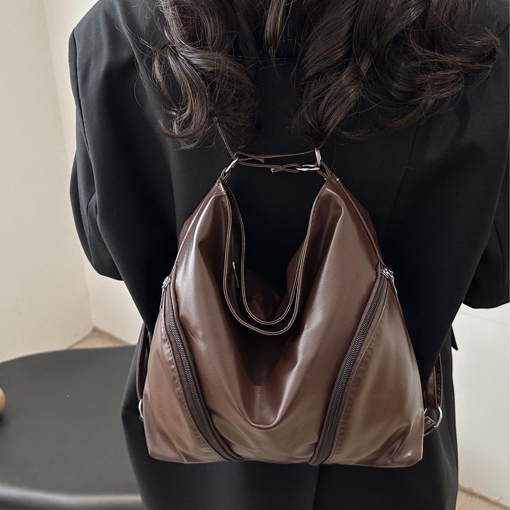 Soft Leather Women's Bag 2025 New Backpack Large Capacity Commuter Fashion Messenger Bag Simple Casual Trendy Tote Bag