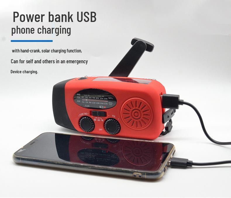 2000mAh Solar Hand Crank Emergency Radio with USB Charging and Disaster Prevention