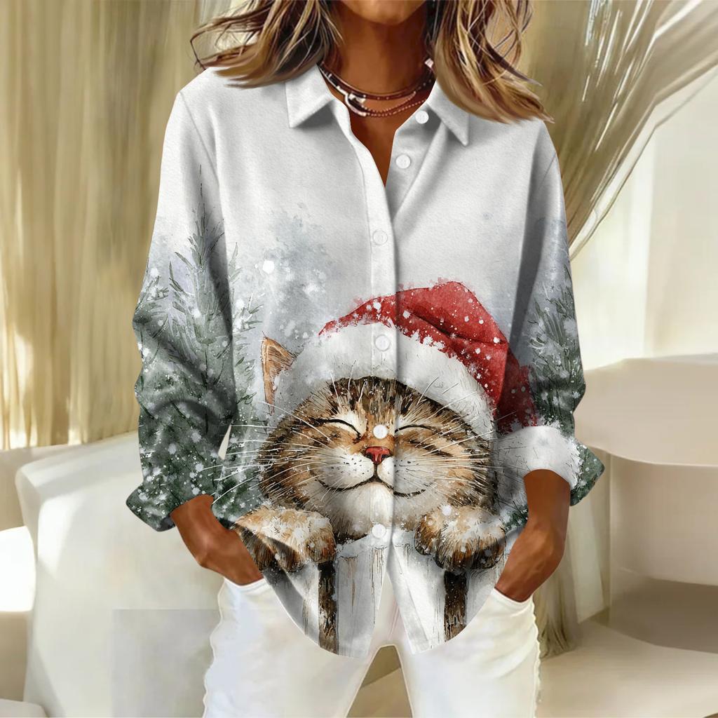 Women's Shirt With Floral Print Buttons, Long Sleeved Casual Regular Shirt Blouses Casual Plus Size Basic Tops