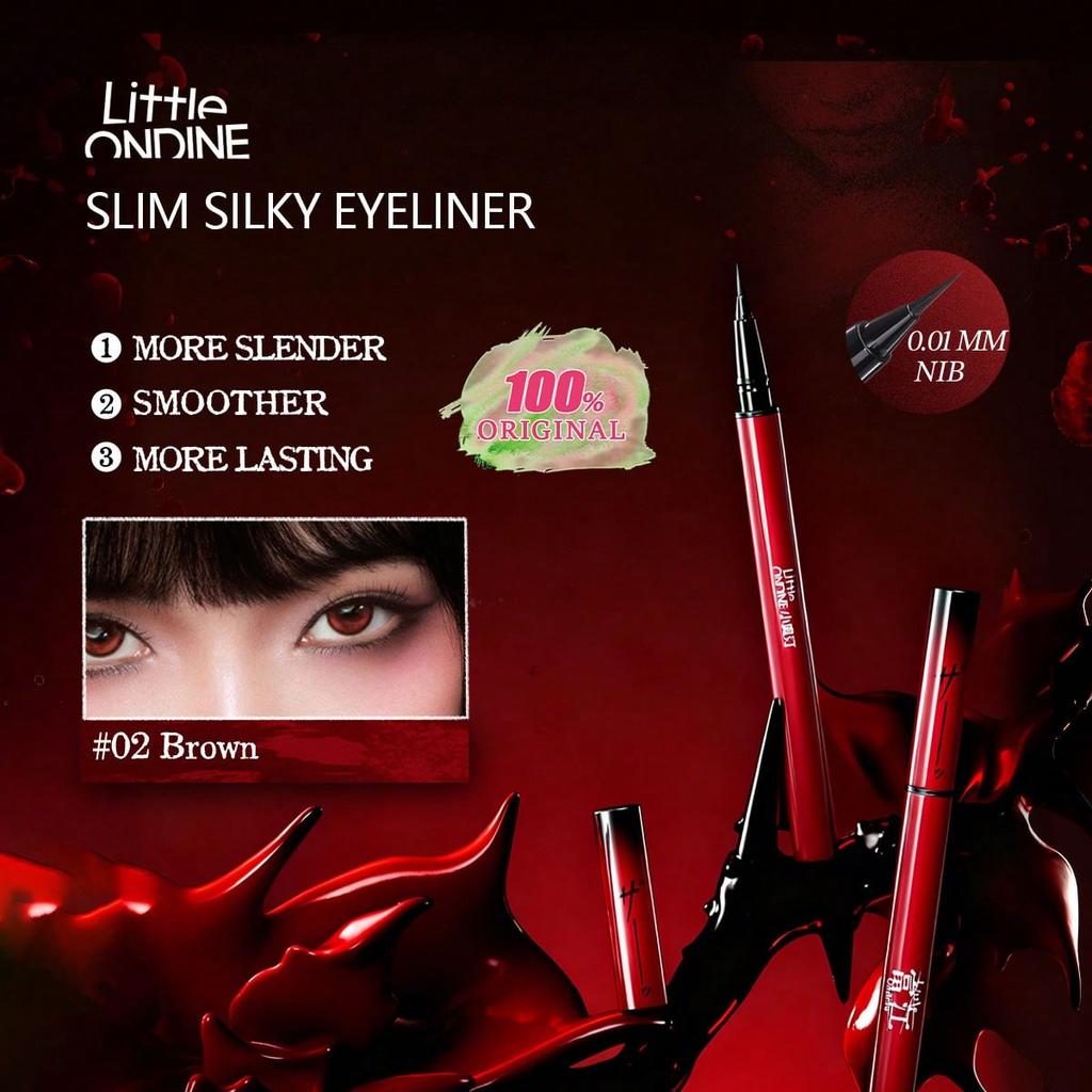 Little ONDINE SLIM SILKY EYELINER 02, 0.01mm Ultra-Fine Tip, Smooth Application, Waterproof Smudge-Proof, Gentle Easy Remove, 0.5ml/0.017 Fl Oz