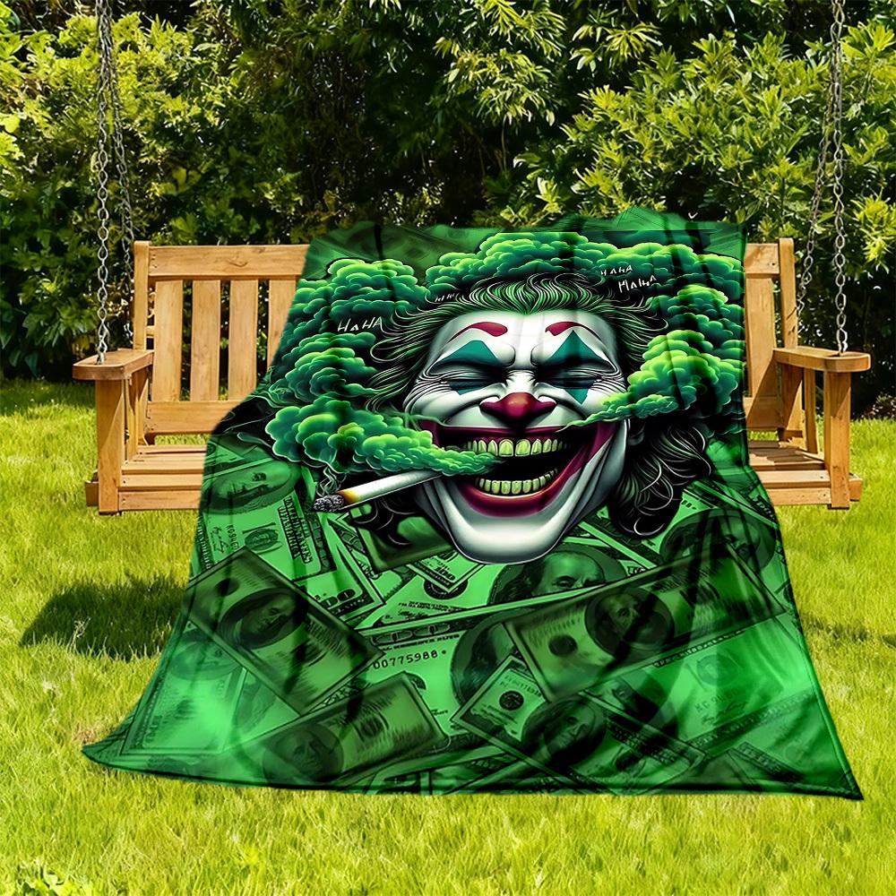 

1PC Money Clown Outdoor Flannel Throw Blanket - HD Printed Lightweight Soft Warm All-Season Blanket for Sofa, Bed, Travel - Machine Washable066 130cmx150cm