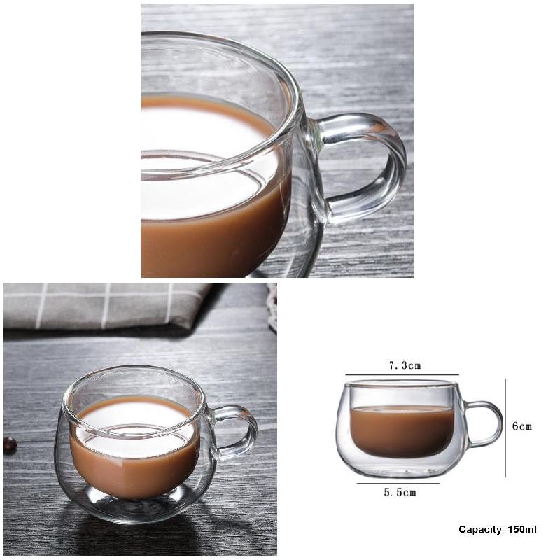 150ml Heat Resistant Glass Mug Double Wall Glass Coffee Cup with Handle Drinkware Milk Water Cup Clear Cups Kitchen Tools