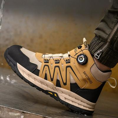 Men Safety Boots Rotating Button Work Boots Anti-puncture Anti-smash Male Safety Shoes Indestructible Steel Toe Protective Boots