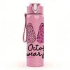 1PC Pink October Breast Cancer 750ml Color Plastic Sports Water Bottle Leakproof Flip Straw Lid Suitable for Sports Office Home Use