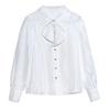 Women's Bow Shirt French Style Loose Turndown Collar Single Breasted Solid Color Ladies Blouse Spring Leisure Fashionable Famale Long Sleeved Top