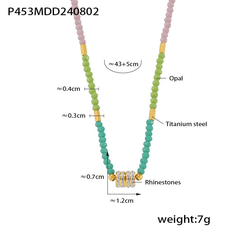 European/American Style Dopamine-Inspired Beaded Diamond Pendant Necklace with Titanium Steel Clavicle Chain