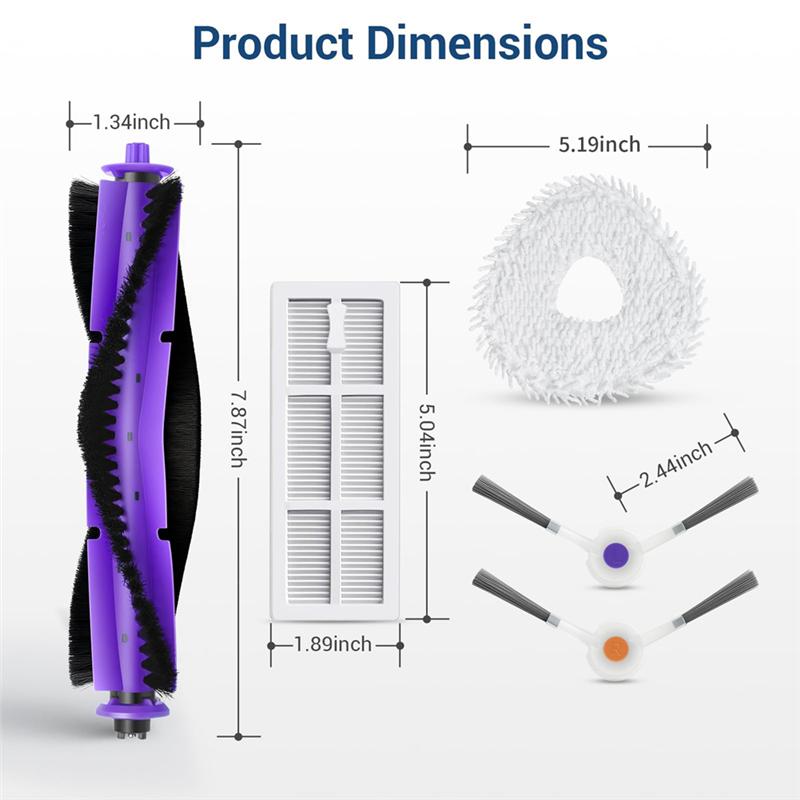 AT19-Replacement Parts Kit For Narwal Freo Robot Vacuum Cleaner- Main Roller Brush, Hepa Filters, Mop Pads& Side Brush Accessori