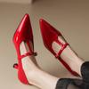 Fashion Genuine Leather Medium Heels Pumps Shoes Woman Black Nude Red Short Heeled Party Office Wedding Shoes Dress Pumps Large Size 45