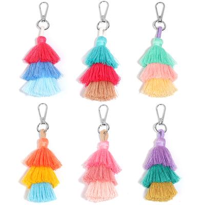 1 pièce Porte-clés à pompons colorés 3 couches Porte-clés Bohème Simple Anneau de clé Convient pour sac à main Accessoire Bijou Cadeau pour Femmes Filles