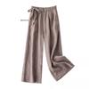 Pantaloni Casual Estivi da Donna a Gamba Larga a Nove Punti in Cotone e Lino, Ampi e Sottili, a Vita Alta, a Gamba Dritta