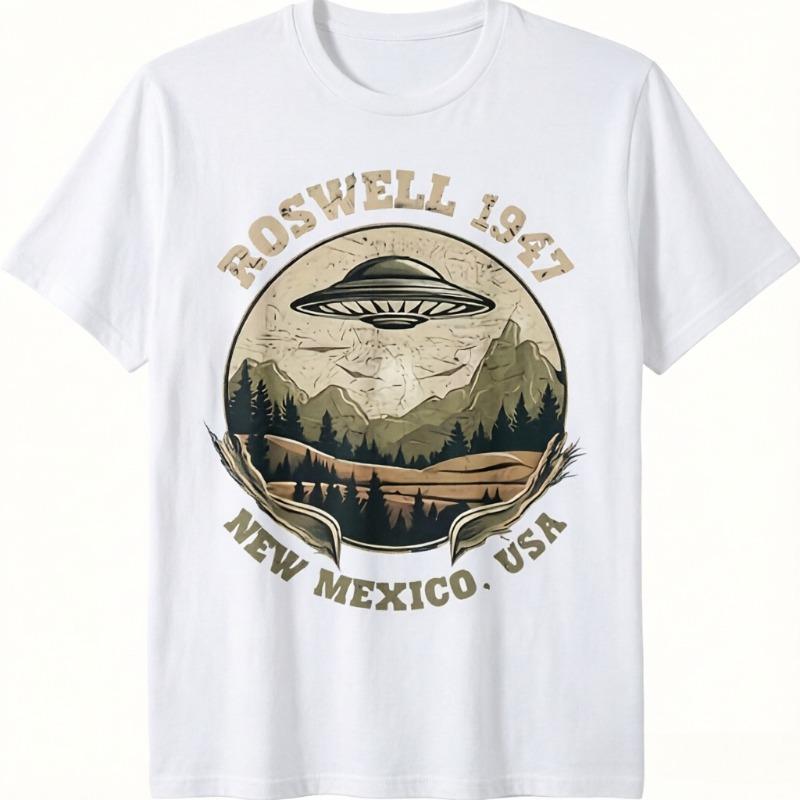 Unisex Roswell 1947 Alien UFO Grafik T-Shirt Vintage Retro SciFi Design mit New Mexico USA Text Schwarz Kurzarm Lässiges T-Shirt2026