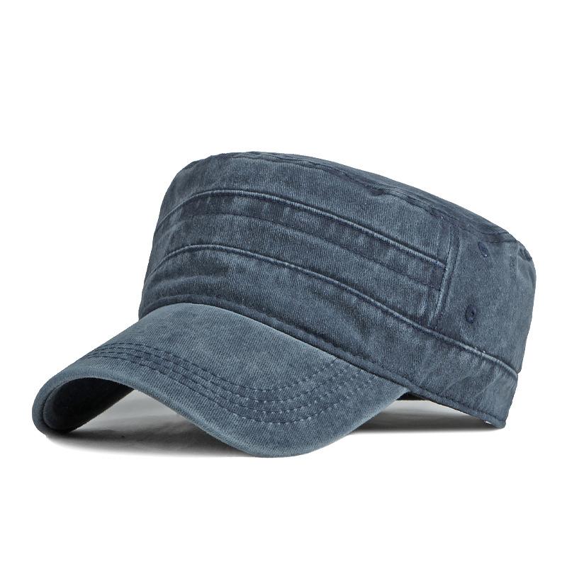 

Casual Military Hat for Men Spring Summer Flat Top Army Cap Women Solid Color Black Outdoor Sun Hat Visor Curved Brim Adjustable Adjustable 55to60cm тёмно-синий